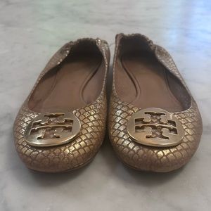 *Tory Burch Gold Reva Snakeskin Flats